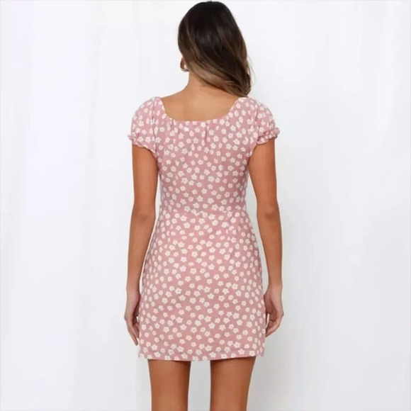 NEW! Pink “Daisy Doll” Floral Print Puff Sleeve Mini Dress - Picture 6 of 12